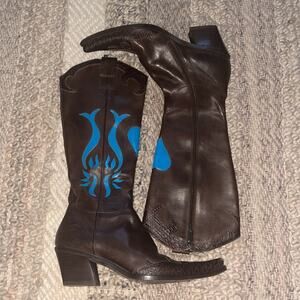 Passo Italia brown and torquilse leather cowgirl boots 7.5